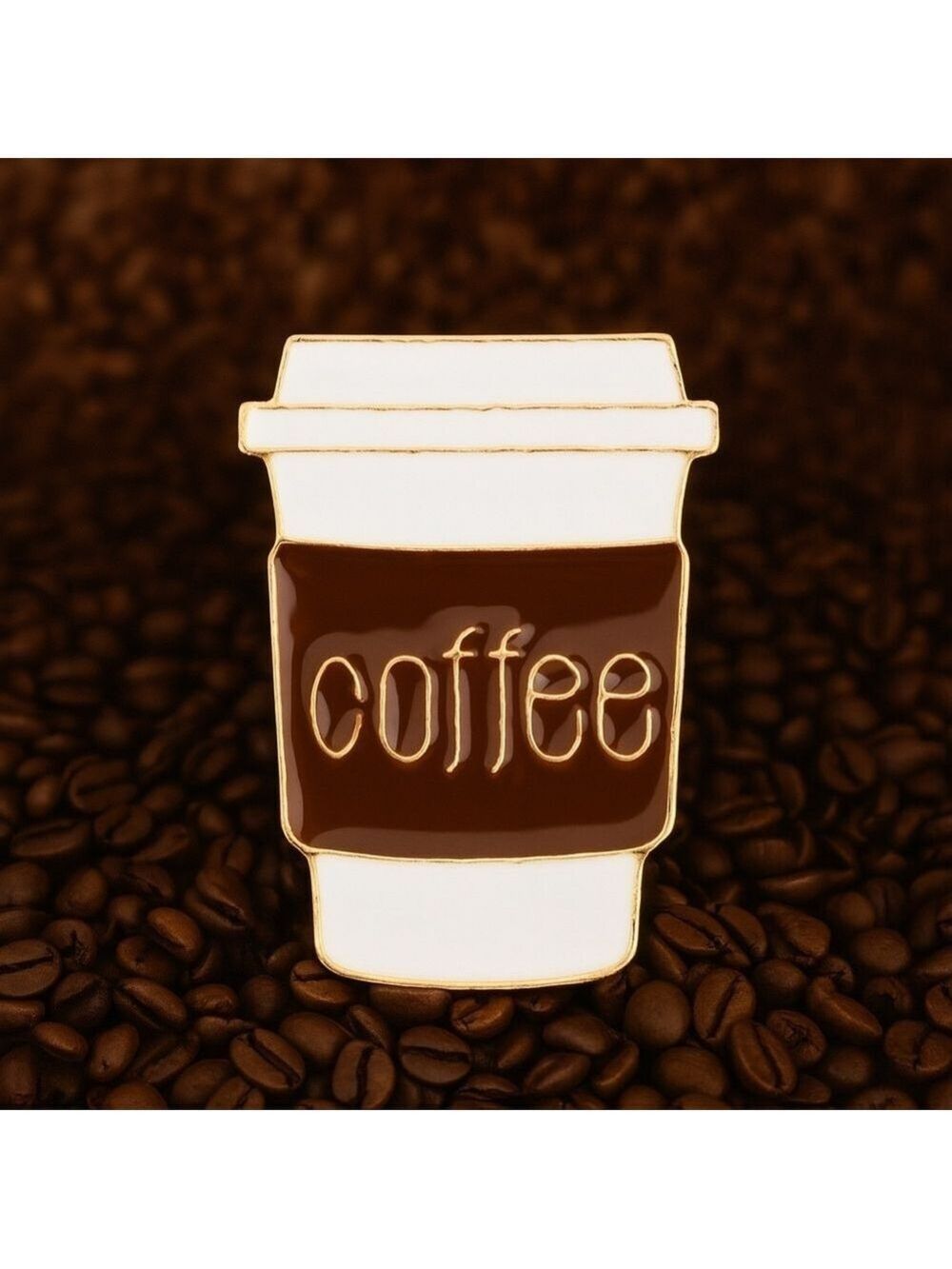 Handmade Coffee Enamel Pin Caffeine Lover Brooch White Gold Brown 1 Inch